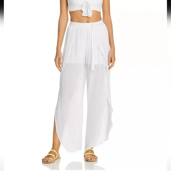 Aqua Swim White Petal Beach Cover Up Pants. S - Picture 2 of 8